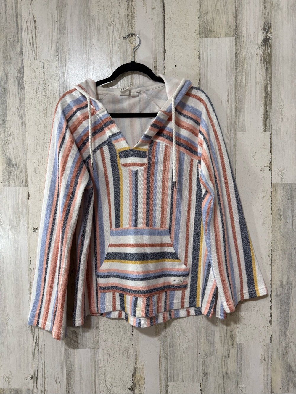 Roxy Striped Hooded Sweater in Blue, Pink, Yellow & White